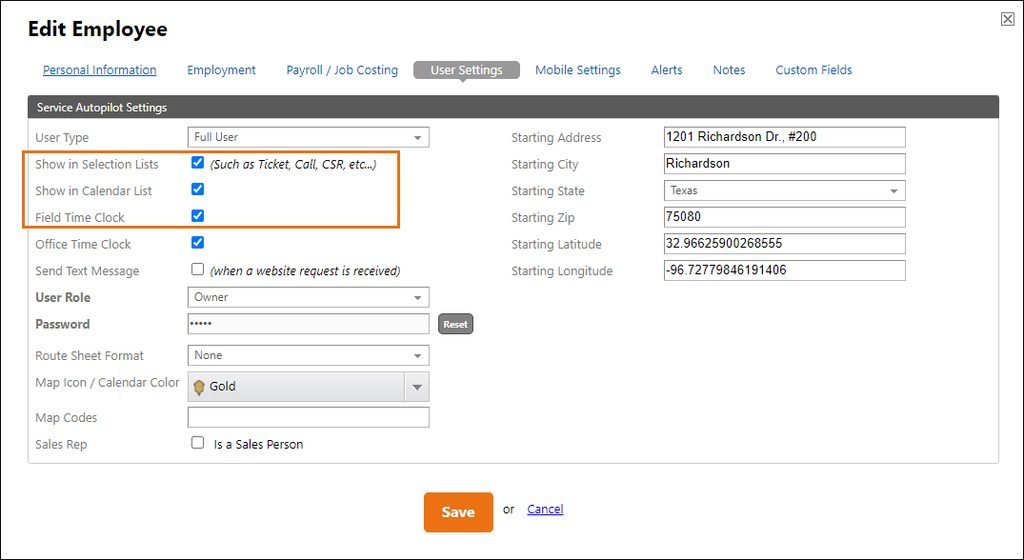 service autopilot employee, user setup